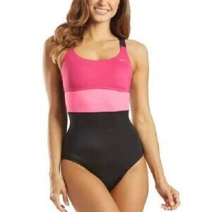 Nike Women's ColorBlock, Racerback One Piece Swim Suit Pink & Black, Size S, NWT